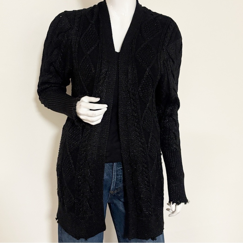 RtA Black Oversized Sparkly Knit Cardigan Sweater w Intentional Distressing